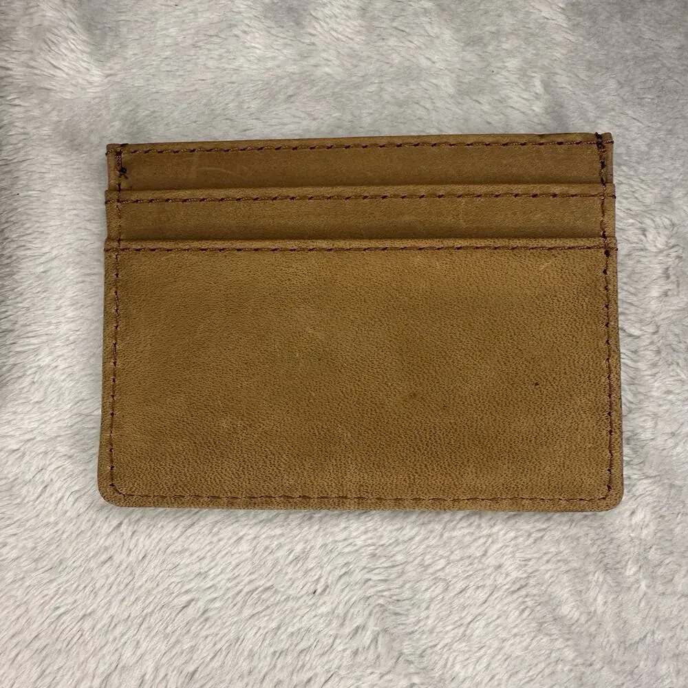 Justin Card Wallet Genuine‎ Suede Leather Tan Brown Logo Justin Boots Cowboy